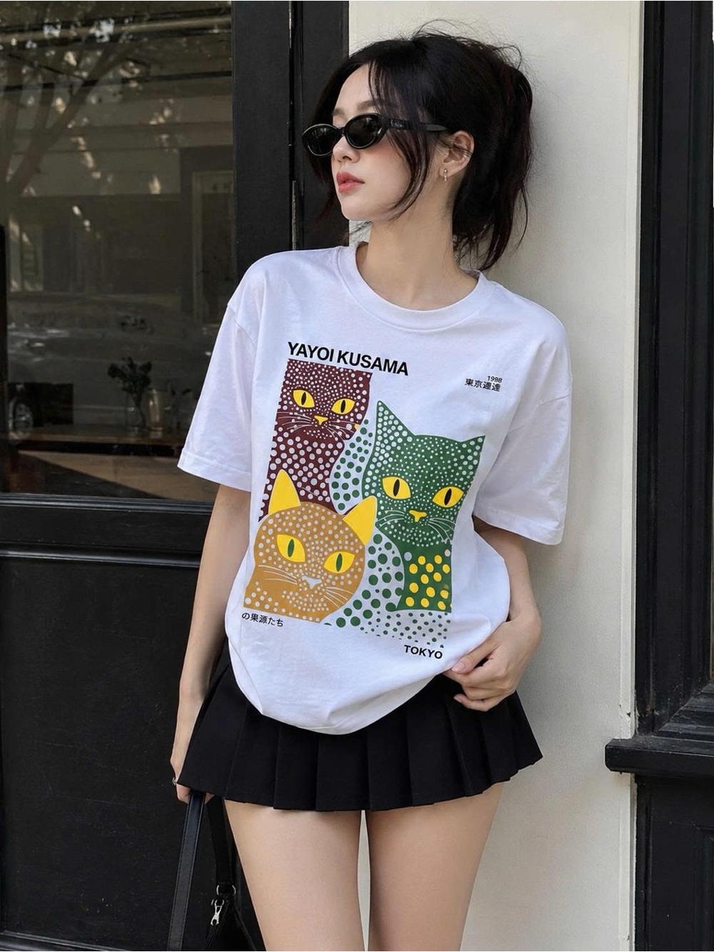 Yayoi Kusama Polka Dot Cats Japanese Abstract Art Aesthetic Graphic Tee Shirt